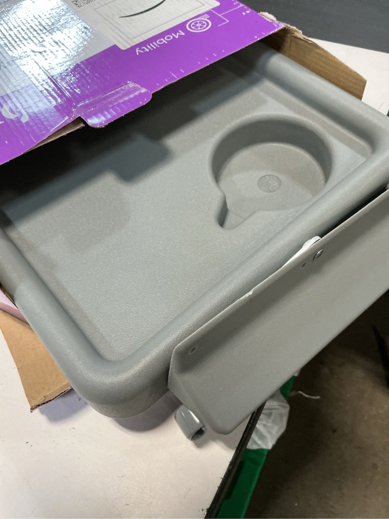 Condition photo showing As Is for dmi walker tray  rollator tray  mobility and walker accessory tray table fits most standard walkers  folding with two cup holders and tool free assembly  16 x 11.8