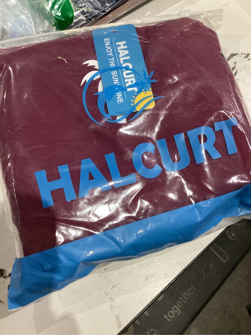 Condition photo showing New/Like New for Halcurt Womens Plus Size Long Sleeve Rash Guard Swim Shirt with Built in Bra Loose Fit UPF50+ Swimsuit Top Burgundy/Black 2X
