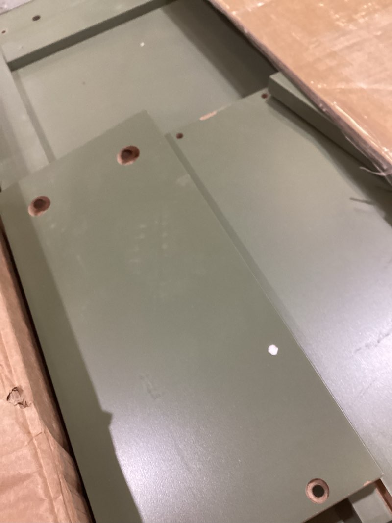 Condition photo showing As Is for vasagle bathroom floor storage cabinet, bathroom storage unit, freestanding cabinet with 2 drawers and 2 doors, adjustable shelf, 11.8 x 23.6 x 43.3 inches, forest green ubbc551c01 forest green 2 doors + 2 drawers