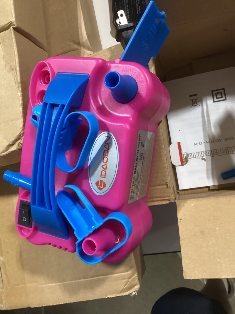 Condition photo showing Good Condition for idaodan electric balloon pump, portable electric balloon blower machine balloon air pump dual nozzle rose red 110v 600w balloon inflator for party decorations red blue