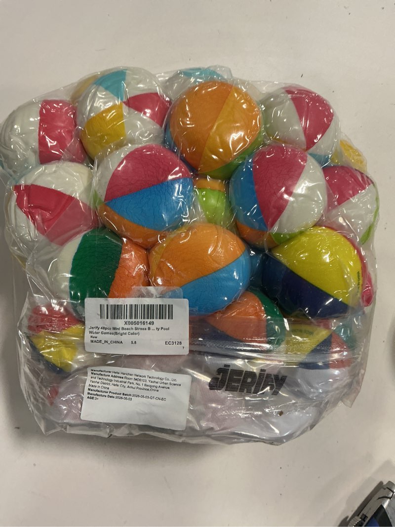 Condition photo showing New/Like New for jerify 48pcs mini beach stress balls 2.5 inch pu foam relief stress squeeze ball beach party favors small summer pool relief toys for kids birthday hawaiian luau party pool water games(bright color)