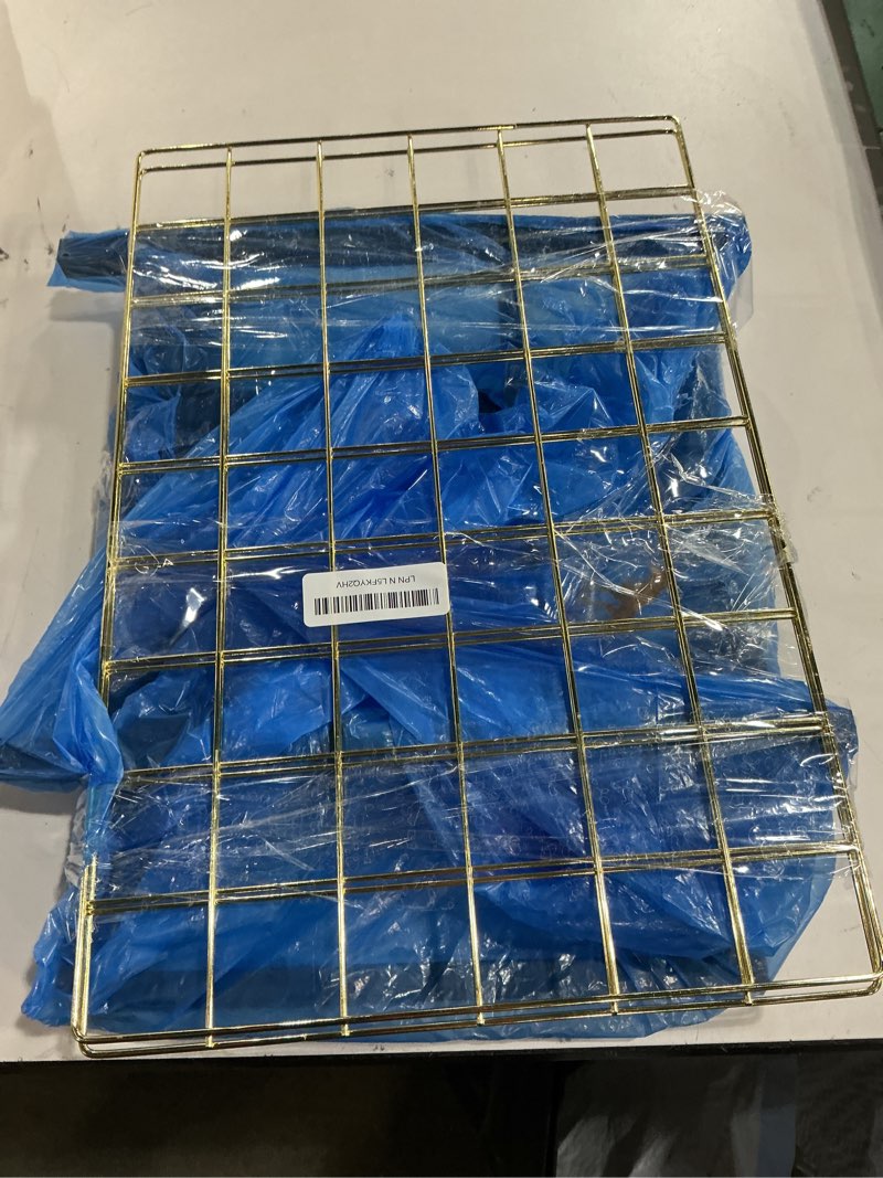 Condition photo showing As Is for Metal Mesh Wall Grid Panel for Photo Display,Message Board,Size: 17.5" x 11.8",Pack of 2 (Gold)