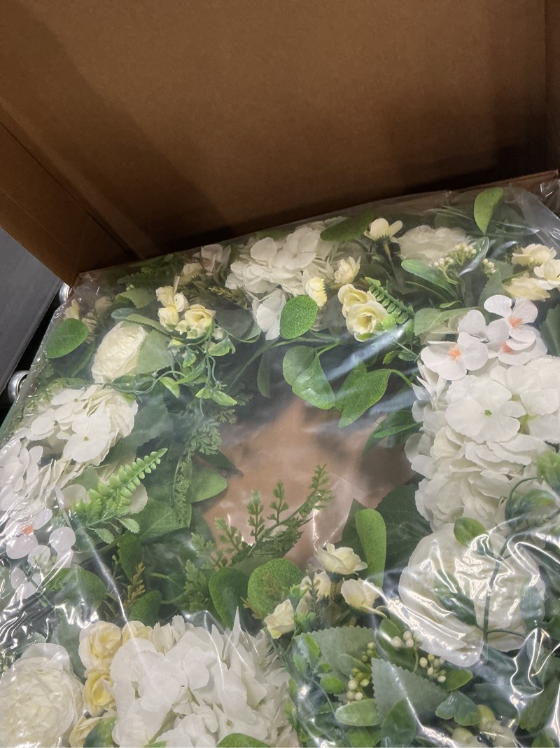 Condition photo showing New/Like New for 24 inch spring summer wreaths for front door, spring wreath,summer door wreaths outside,large floral flowers wreath with white hydrangea for all seasons indoor outdoor home decor