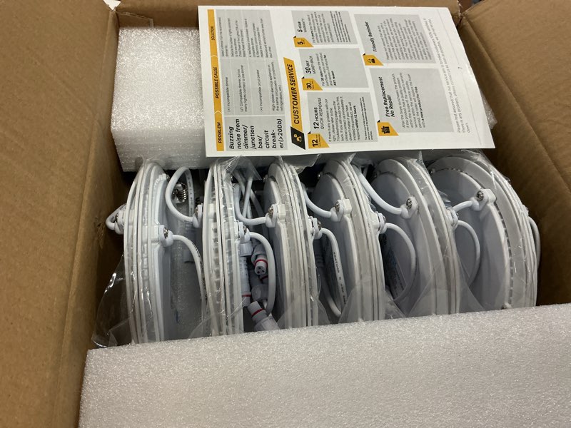 Condition photo showing Good Condition for ensenior 12 pack 6 inch led recessed ceiling light, dimmable, 2700k-5000k 5cct, 1200lm 12w 120v, high brightness canless wafer downlight - etl&fcc&ic 6 inch 2700k/3000k/3500k/4000k/5000k - 5cct white
