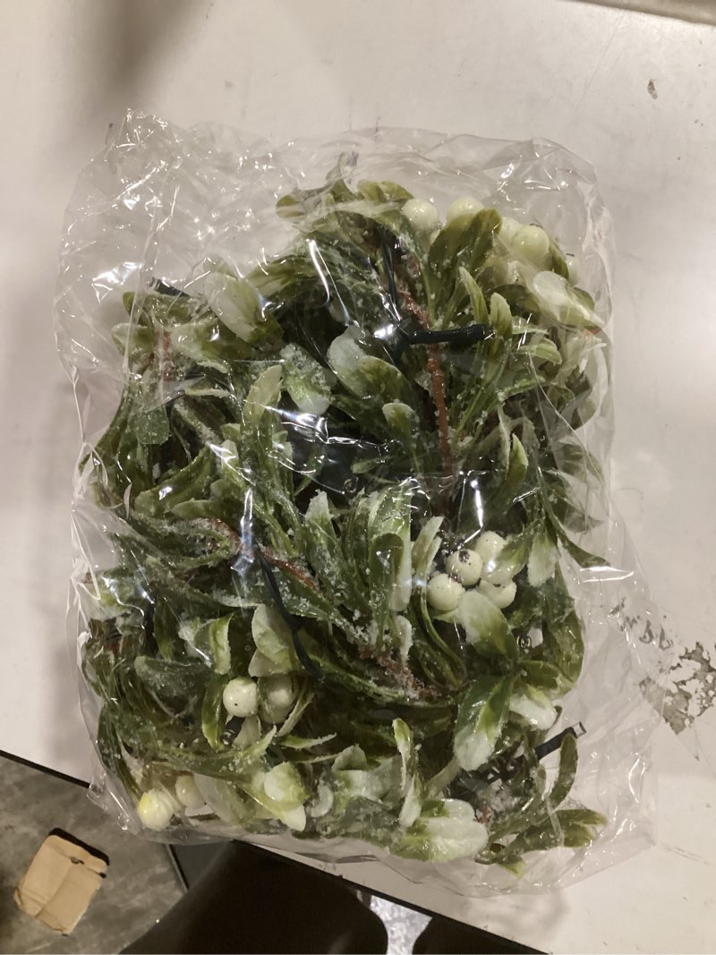 Condition photo showing New/Like New for 9FT Christmas Winter Mistletoe Olive Garland with White Berries, Christmas Greenery Garland with 30 LED Lights, Pre-lit Garlands for Mantel Fireplace Stair Table Winter Holiday Decorations