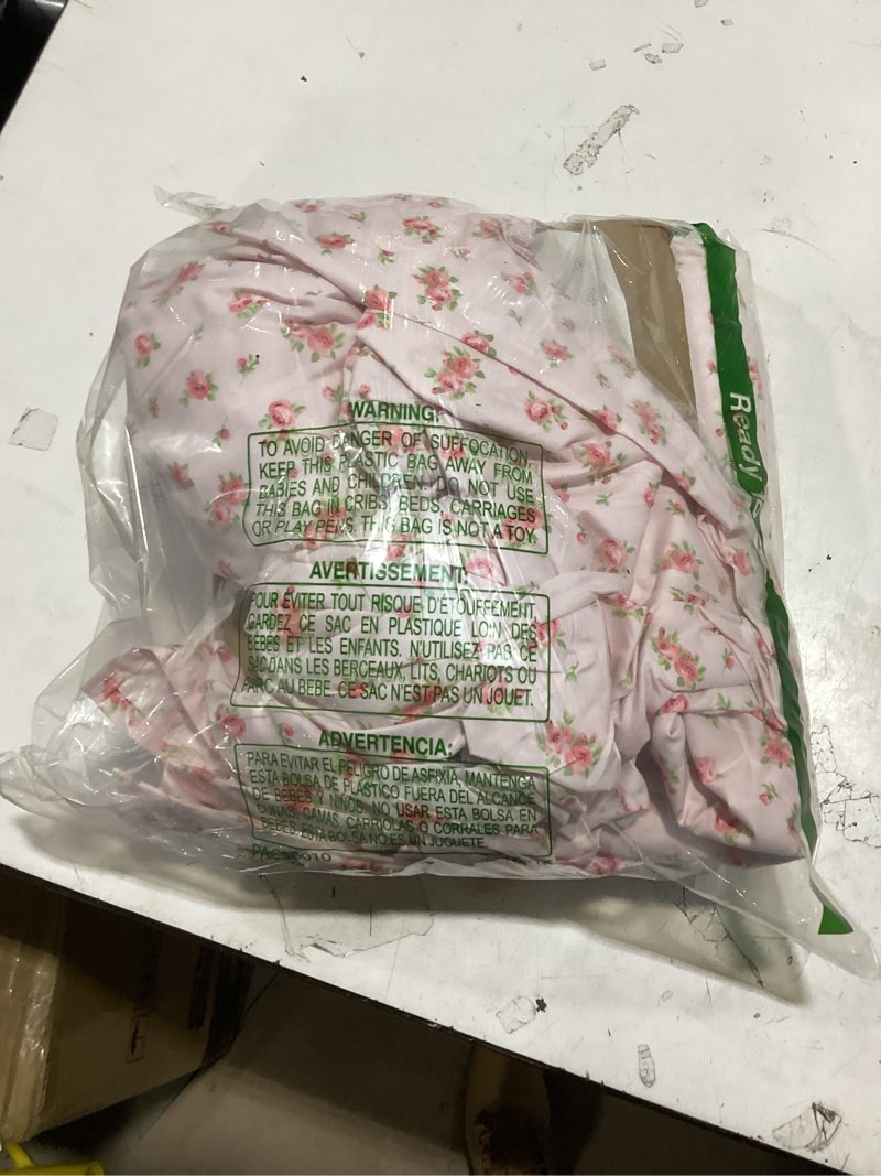 Condition photo showing As Is for modern threads silky soft microfiber and wrinkle free sheets - luxurious microfiber bed sheets includes flat sheet, fitted sheet with deep pockets, & pillowcases blush, full full 16 roses on blush