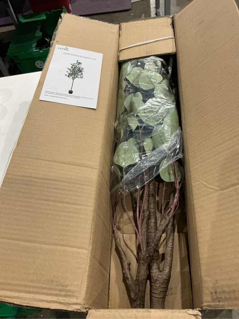 Condition photo showing Good Condition for artificial eucalyptus tree, 5ft tall faux eucalyptus tree, artificial plants with realistic trunk and lifelike leaves for home office decor 5ft fake eucalyptus tree for home house office décor.