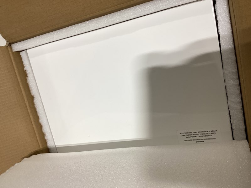 Condition photo showing New/Like New for 112 electric kickspace toe kick heater with thermostat, 1500w 240v/750w 120v, fan-forced instant heat, 150 sq. ft., compact built-in design for kitchen cabinet laundry room, white