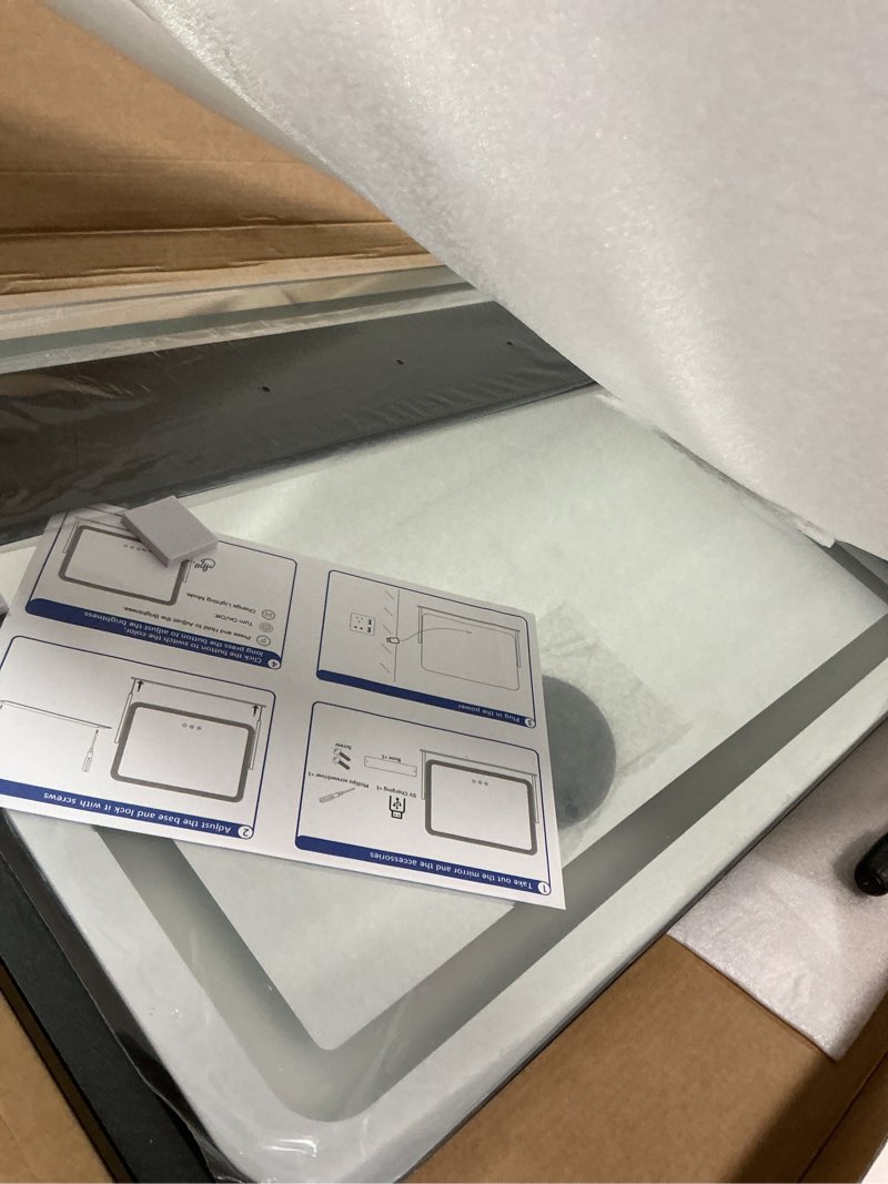 Condition photo showing Good Condition for FENNIO Vanity Mirror with Lights 22"x17",LED Lighted Makeup Mirror,Large Makeup Mirror with Lights,Touch Screen with 3-Color Lighting,Led Mirror Makeup,Dimmable,for Vanity Desk Tabletop,Bedroom Black 22"L x 17"W