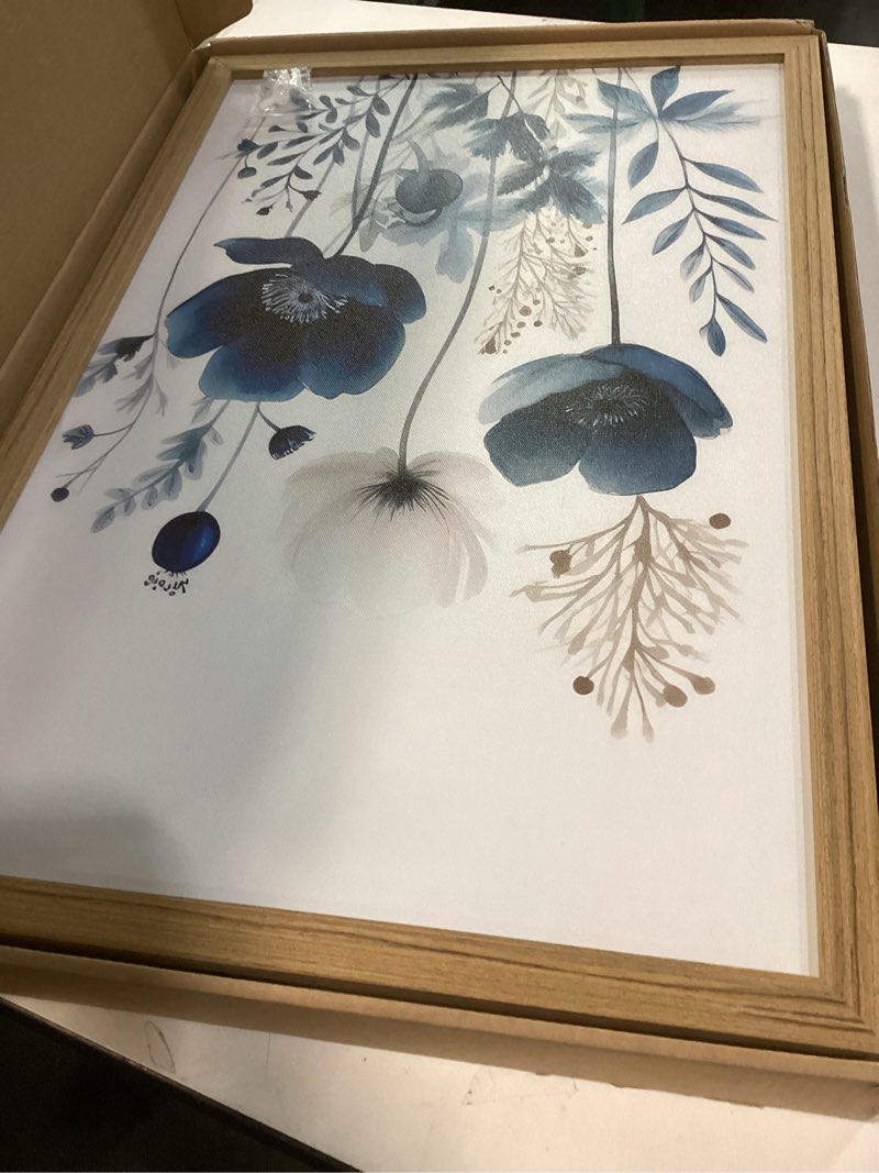Condition photo showing Good Condition for DUWQU 3 Pcs Blue Floral Canvas Wall Art, Wood Framed Navy Blue Wildflower Lily Daisy Art Wall Decor, Watercolor Botanical Flower Home Poster Art Prints for Living Room Bedroom Bathroom 16×24 Inches 24L" x 16W" Blue Flower (Framed)