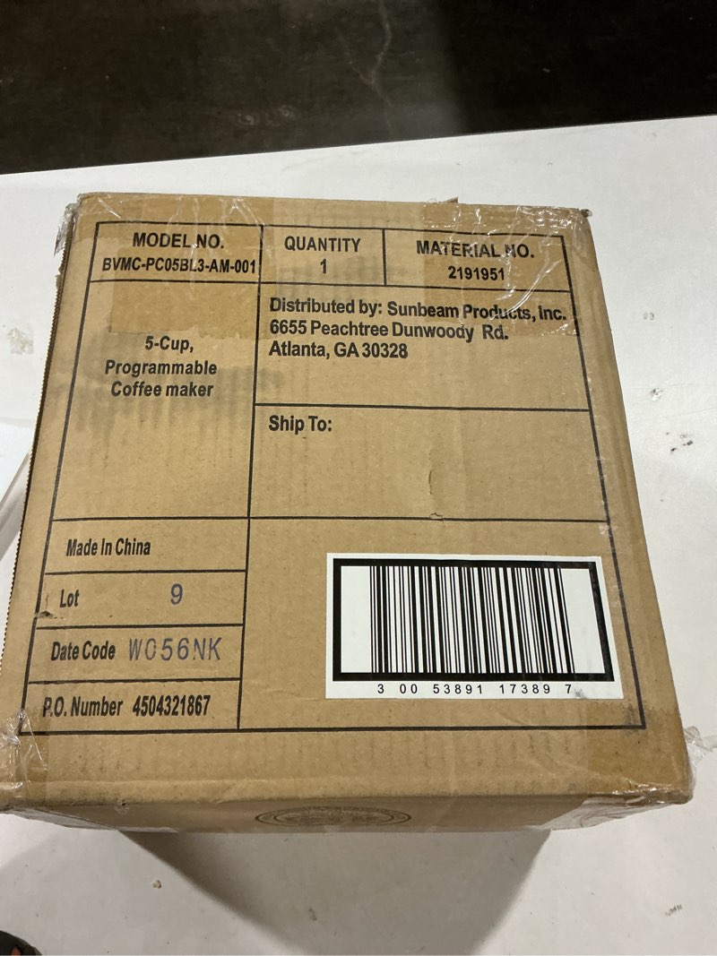 Condition photo showing As Is for Mr. Coffee Programmable Coffee Maker 5 Cups with Auto Pause Glass Carafe Compact Design Black