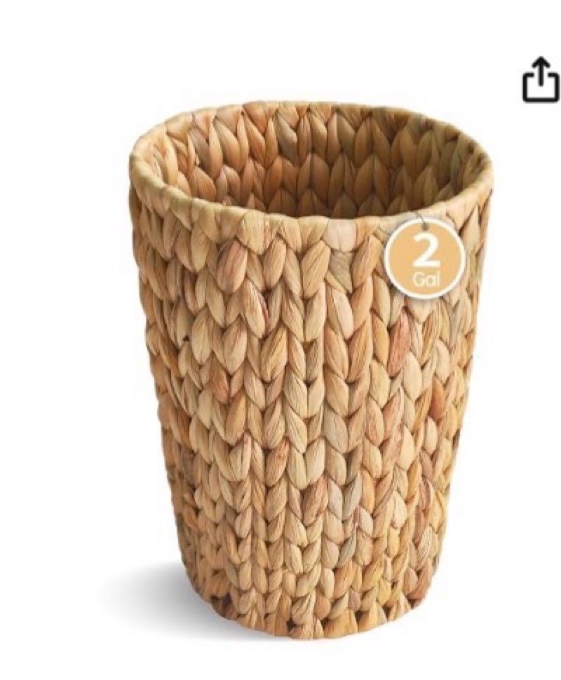 Coeusy Cubo de Basura de Mimbre, Pequeño Cubo de Basura para Baño, Cesta de Residuos de Mimbre de Jacinto de Agua para Baño, Cesta de Residuos Boho para Dormitorio, Oficina en Casa, Espacios Compactos