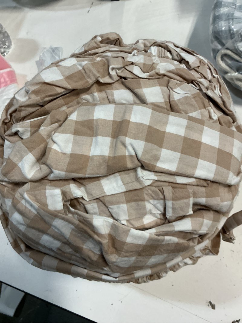 Condition photo showing As Is for classic organic percale gingham deluxe bedding bundle, queen, cafe