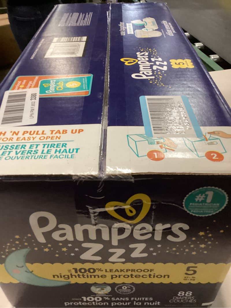 Condition photo showing New/Like New for Pampers ZZZ Overnight Diapers, Size 5 (27+ lbs), 88 Count, Nighttime Protection Disposable Baby Diaper, Night Time Leak and Skin Protection Size 5 88