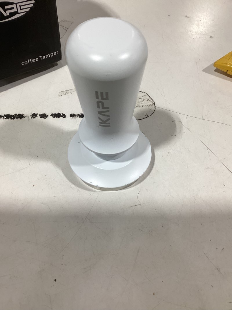 Condition photo showing Good Condition for IKAPE 53.3mm Espresso Tamper, Premium Barista Coffee Tamper with Calibrated Spring Loaded, 100% Flat Stainless Steel Base Tamper Fits for Breville Series 54mm Portafilter Basket(White) White 53MM