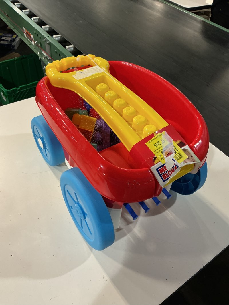 Condition photo showing Good Condition for mega bloks first builders toddler building toy, block scooping pull wagon with 20 pieces and built-in storage, picks up blocks, red, kids ages 1+