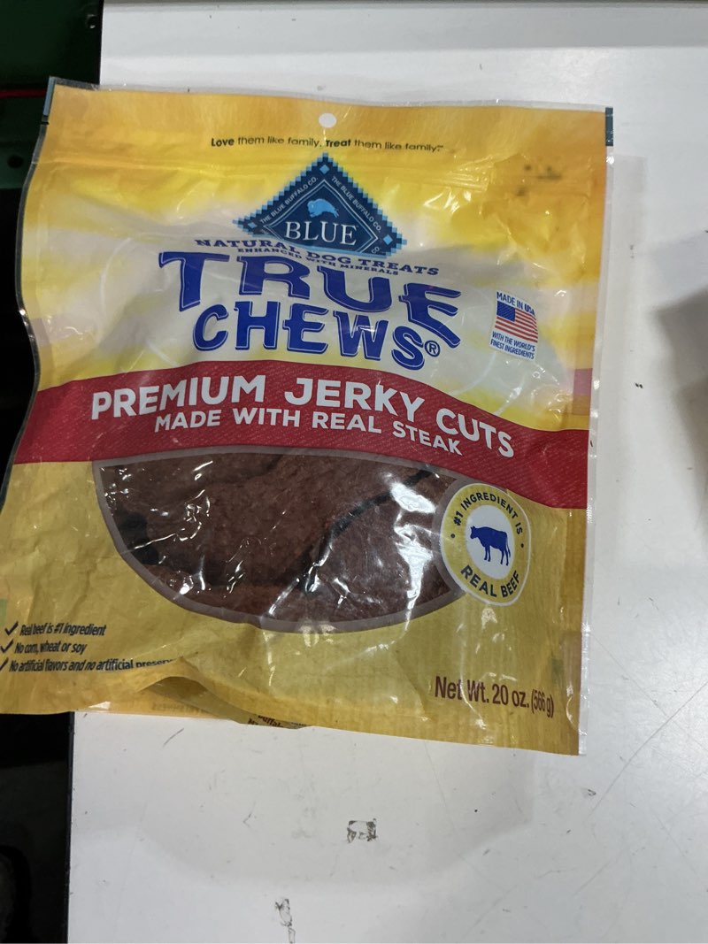 Condition photo showing New/Like New for (BBD 03/11/26). Blue Buffalo True Chews Premium Jerky Cuts Dog Treats, Made in the USA with Natural Ingredients, Bee