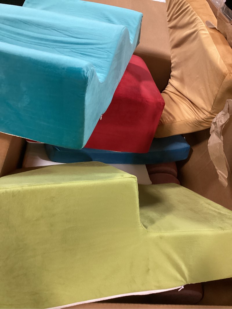 Condition photo showing As Is for jela foam blocks 6pcs soft play equipment luxury miss fabric, toddler climbing toys indoor soft play climbing for toddlers, lightweight climbing blocks for babies, kids, climb and crawl foam playset