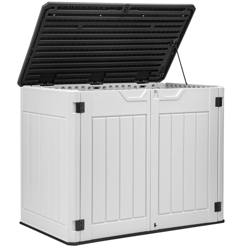 yitahome outdoor horizontal storage sheds w/o shelf, 35 cu ft lockable resin waterproof shed, ideal for garden tools, easy to assemble, light gray incomplete box 1 of 2 only 