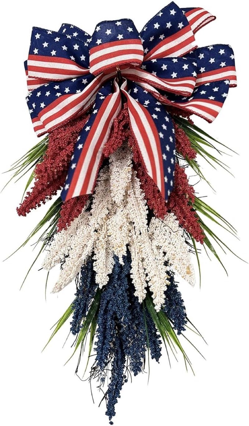 Live Christmas Independence Day Patriotic Wreath American Independence Day Wreath Patriotic Decorative Flower Garland Front Door Decoration Spring Fabric Wreath Door Hanging Wreath Foam Ring