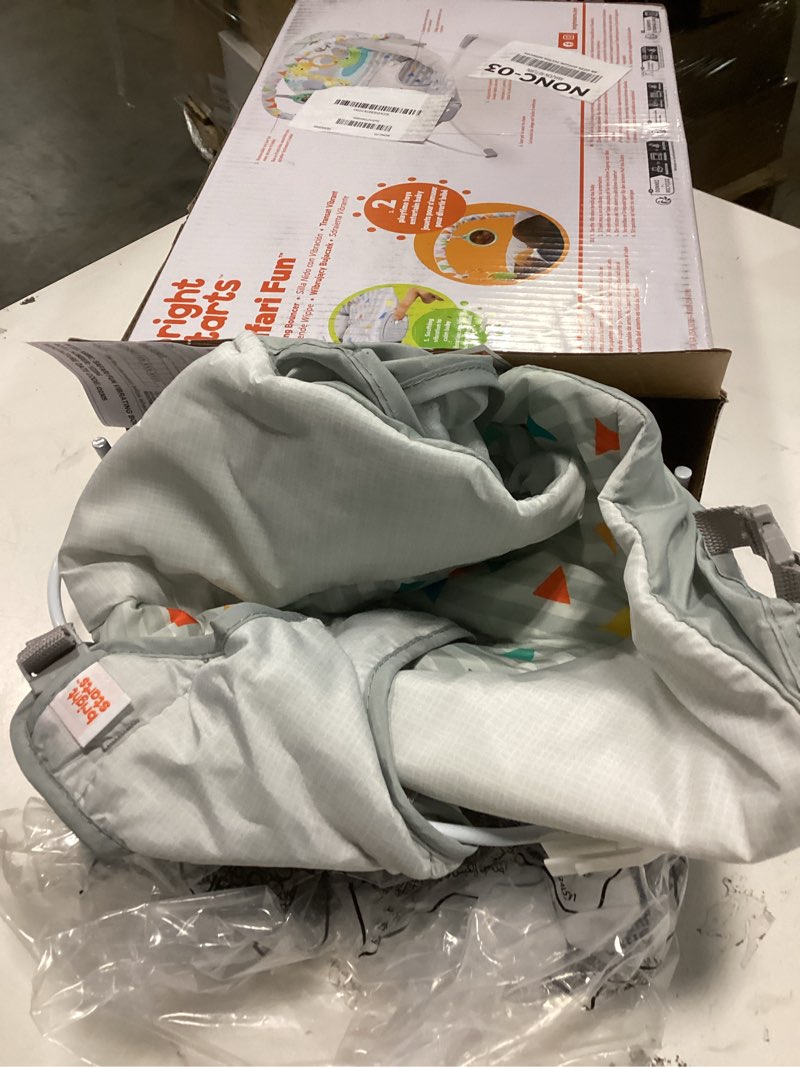 Condition photo showing As Is for Bright Starts Baby Bouncer Soothing Vibrations Infant Seat - Removable -Toy Bar, Nonslip Feet, 0-6 Months Up to 20 lbs (Safari Fun)