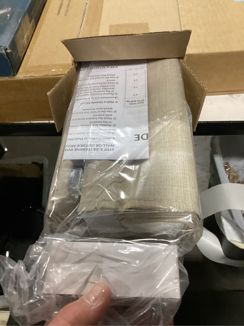Condition photo showing New/Like New for chicology roman shades for windows, window treatments, roman shades, roman window shades, room darkening shades, window shades, 30" w x 64" h, belgian flax (privacy & light filtering) belgian flax (privacy & light filtering) 30"w x 64"h