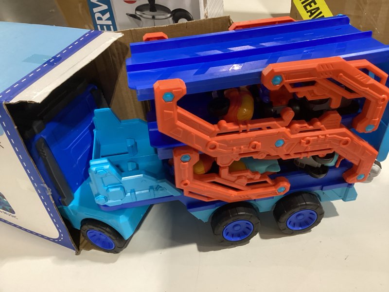 Condition photo showing As Is for peaduck toddler car truck toys for kids boys ages 3-5, 10-in-1 foldable carrier space truck toys with lights & sounds and 9 race cars, birthday gift for 3 4 5 6 7 8 years old boys girls racing truck toys