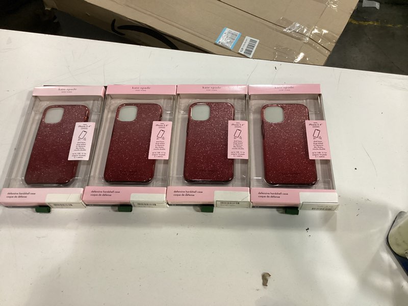 Condition photo showing New/Like New for (4 pack) kate spade defensive hardshell case for iphone 12 mini (5.4”) glitter ombre magenta