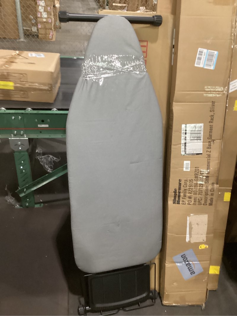 Condition photo showing As Is for ufetgyg classic full size ironing board 57" x 18" with iron rest, extra wide size full metal construction,height adjustable, heat & scorch resistant fabric, anti-skid feet, heavy duty,grey
