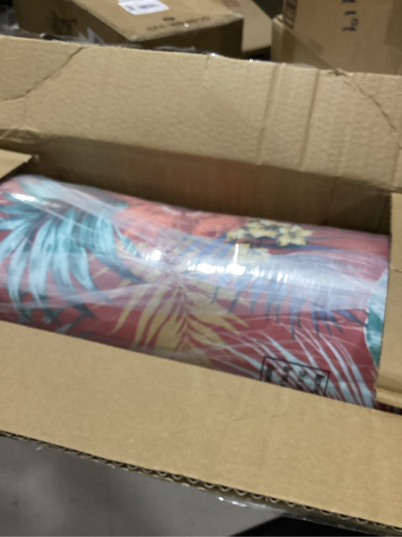 Condition photo showing As Is for indoor outdoor bench cushion 45"x18", non-slip patio furniture seat pads, waterproof overstuffed tufted loveseat cushion with round corner for window, swing, garden, porch-chili red floral a sadira chili haze 45 x 18 x 5 in