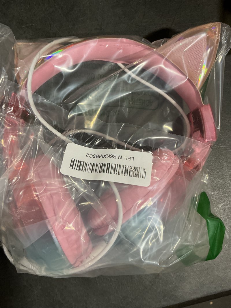 Condition photo showing Good Condition for QearFun Kids Cat Ear Bluetooth Headphones, 60H Playtime, 74/85/94dB Safe Volume Limit, Metallic Gradient Wireless Headset with Mic, Fast Charging, Foldable, Wired Mode for Girls School/Tablet/Travel Cat Pink