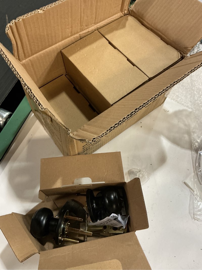 Condition photo showing As Is for Privacy Door Knob, Matte Black Door Knobs Interior Keyless Locks Set(6 Pack), Bedroom Bathroom Door Knob with Lock, Reversible for Left/Right Door Handle 6 Matte Black