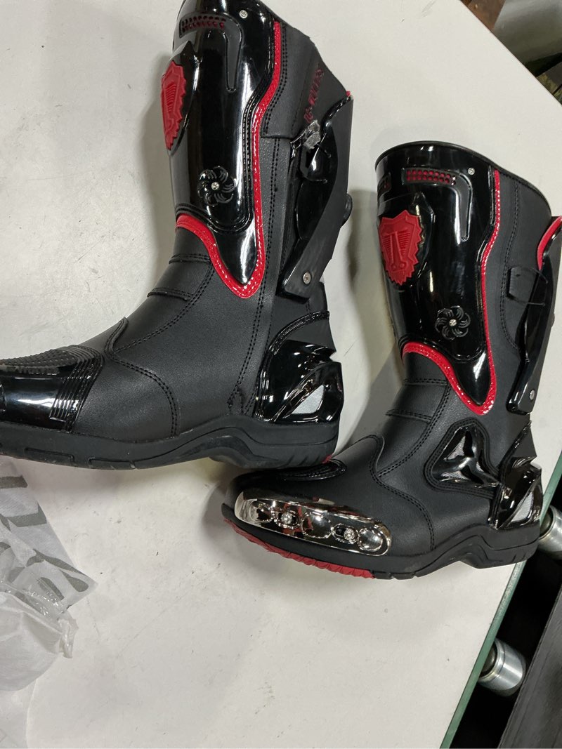 Condition photo showing Good Condition for (size 41)zeozoom motorcycle riding boots motorcycle leather boots for women and men protection anti slip racing sports 9 women/8 men black