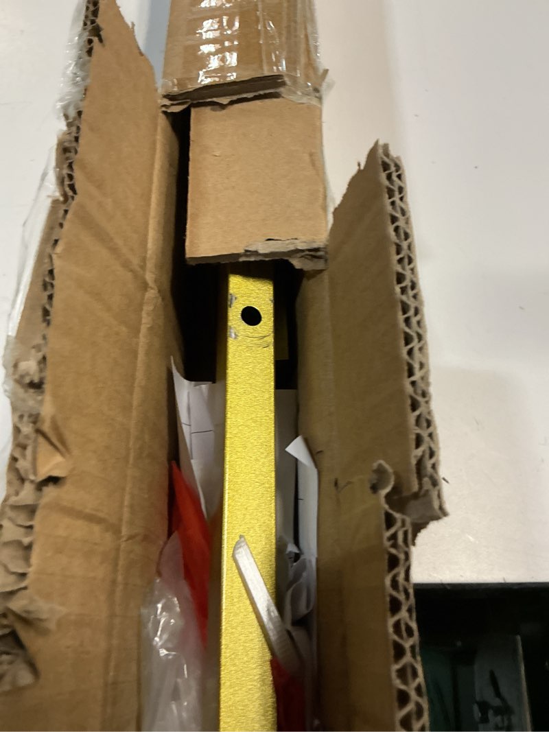 Condition photo showing As Is for ARTASY 50" Gold Easel Stand for Wedding Sign, Adjustable Metal Easel for Display, Poster, Painting Canvas, Portable Large Welcome Sign Stand for Home and Office Gold 50" Height