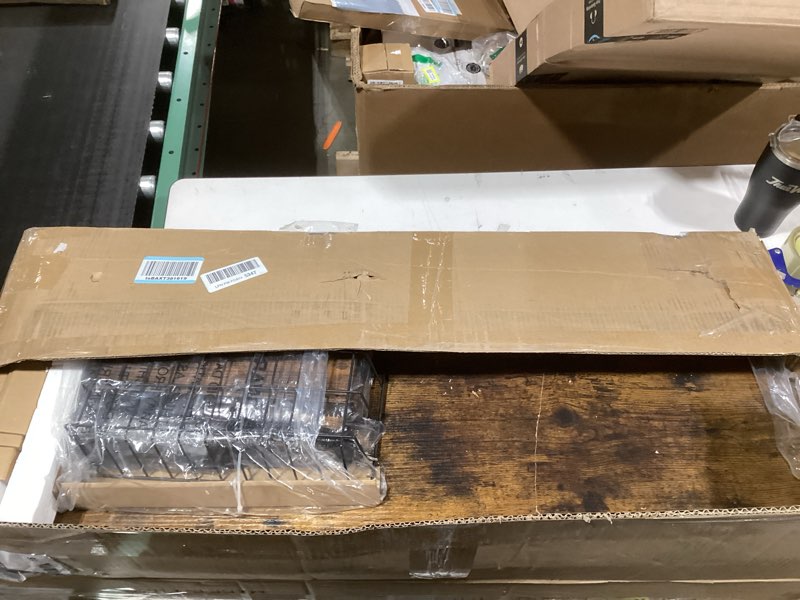 Condition photo showing As Is for Baker Rack with Power Outlet - Microwave Stand with Storage, Large Coffee Bar Station with 14 Hooks, Metal Kitchen Shelf Rack for Spices, Pots (Rustic Brown)