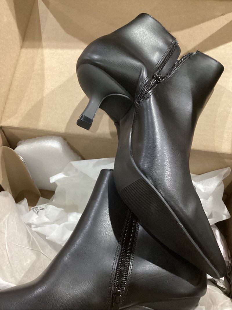 Condition photo showing As Is for Kitten Heel Ankle Boots for Women - Black Kitten Heels Ankle Booties Womens Winter Fall Boots for Women 2025, Dress Shoes, Pointed Toe, Side Zipper, Memory Foam, Leather, Low Heel, Short Boots Comfortable 7 Black