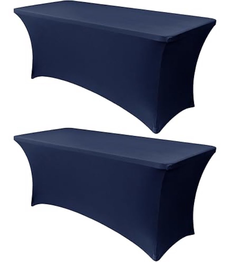 2 Pack 6 FT Navy Blue Spandex Table Cover Stretch Fitted Wrinkle Resistant Tablecloth Reuse for Rectangular Folding Table Patry Event Wedding Banquet Protector