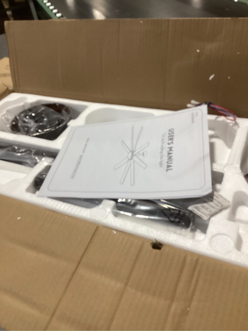 Condition photo showing Good Condition for Fanbulous 74 Inch Ceiling Fans with Lights and Remote, Walnut Indoor/Outdoor Ceiling Fan with Quiet Reversible DC Motor, 6 Speeds, 3CCT, 8 Blades Large Ceiling Fan for Living Room Bedroom Patio Walnut 74 Inch. Color may vary 