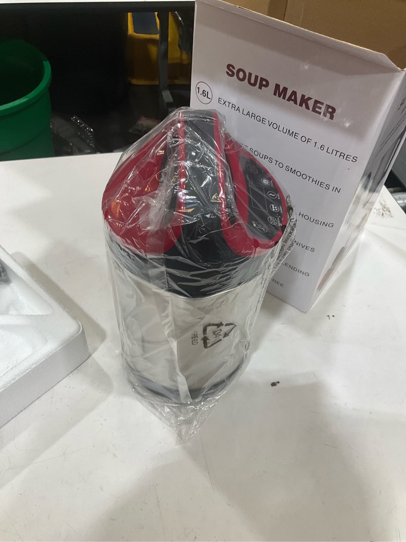 Condition photo showing New/Like New for homtone 1.6l soup maker machine, stainless steel soup maker blender with smooth & chunky settings, anti-dry burn, overfill sensors, ideal for quick soups, baby food red 1.6l, 4-in-1