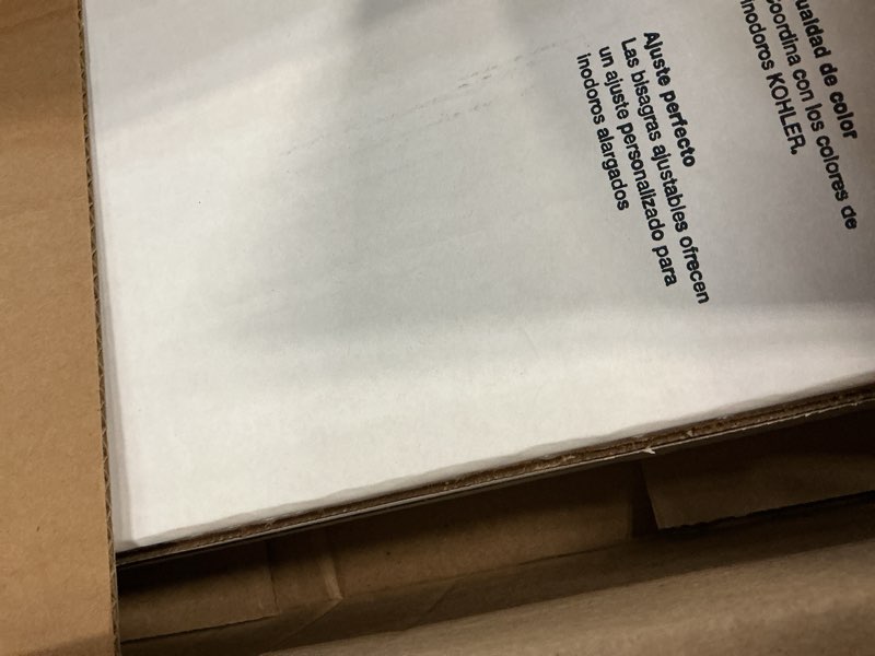 Condition photo showing New/Like New for KOHLER 4636-RL-0 Cachet ReadyLatch Elongated Toilet Seat Slow Close, Soft Close Toilet Seat Quiet Lid, Contoured Grip-Tight Bumpers Installation Hardware, Apartment Essentials, White White Elongated Ready Latch