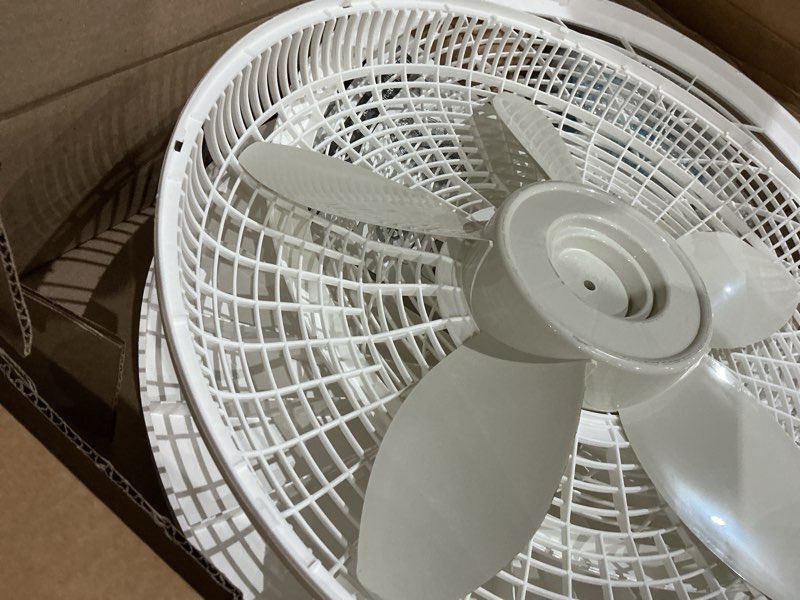 Condition photo showing As Is for lasko oscillating pedestal fan - lasko fan with adjustable height and 3 cooling speeds, portable, 18", white, 1820