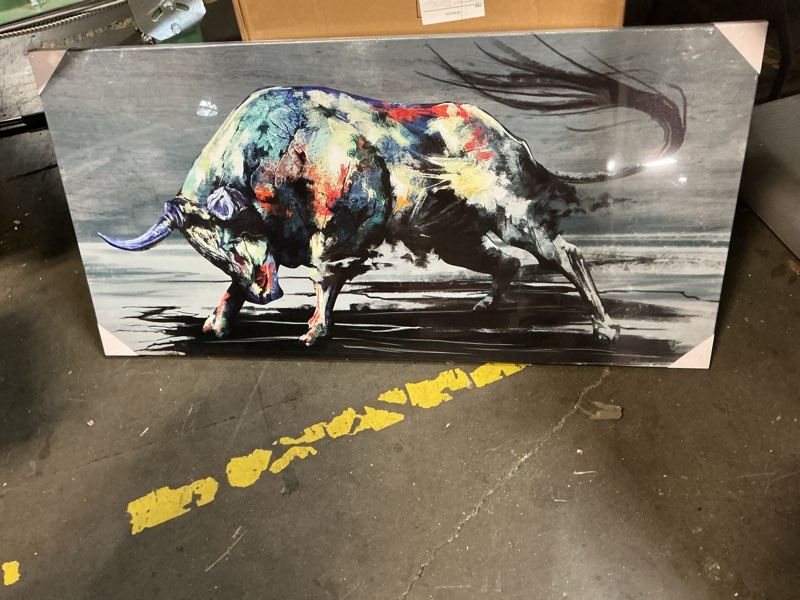 Condition photo showing As Is for sechars Large Fighting Bull Canvas Wall Art Cool Animal Painting Picture Artwork Western Men Cave Home Office Cowboy Room Decoration Ready to Hang 24"x48"