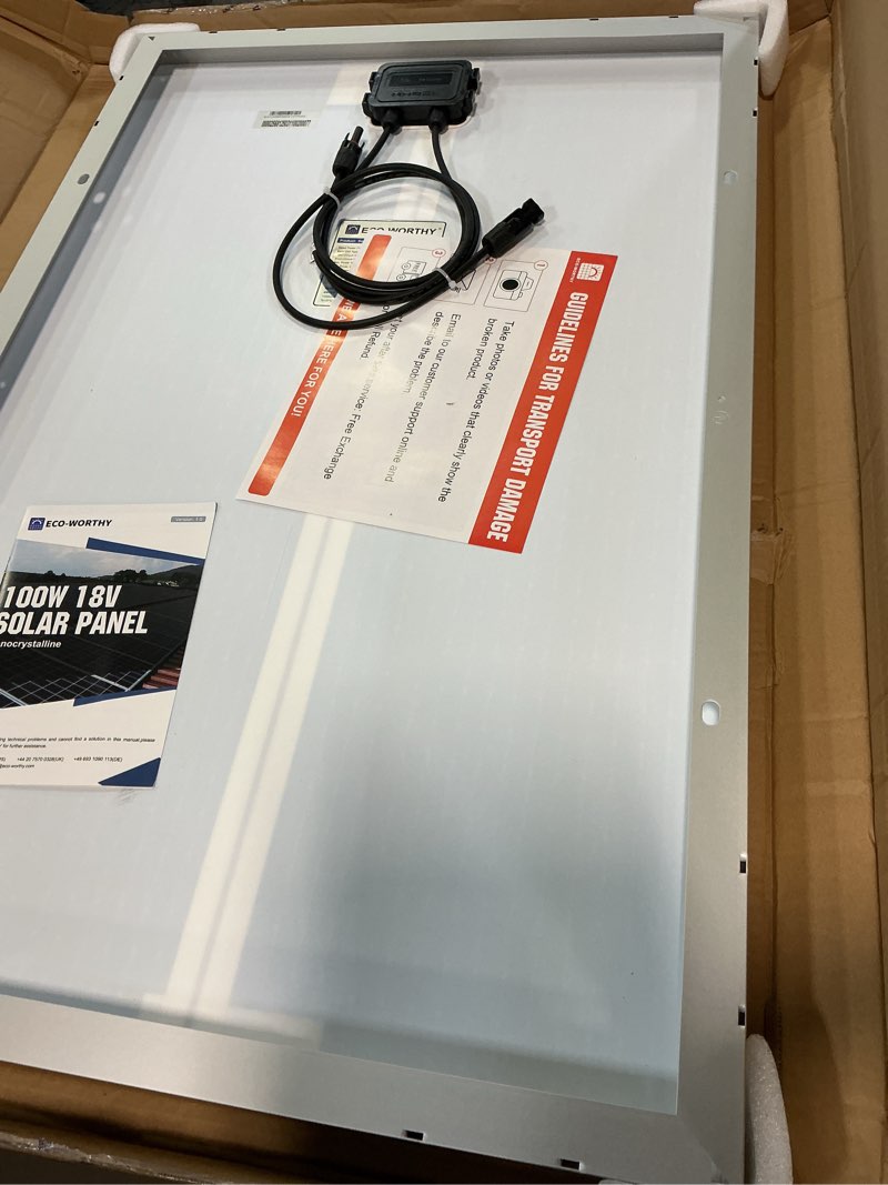 Condition photo showing Good Condition for ECO-WORTHY 100 Watt Solar Panel 18 Volt Monocrystalline Solar Panel High Efficiency Module RV Marine Boat Caravan Off Grid 100W Single Panel