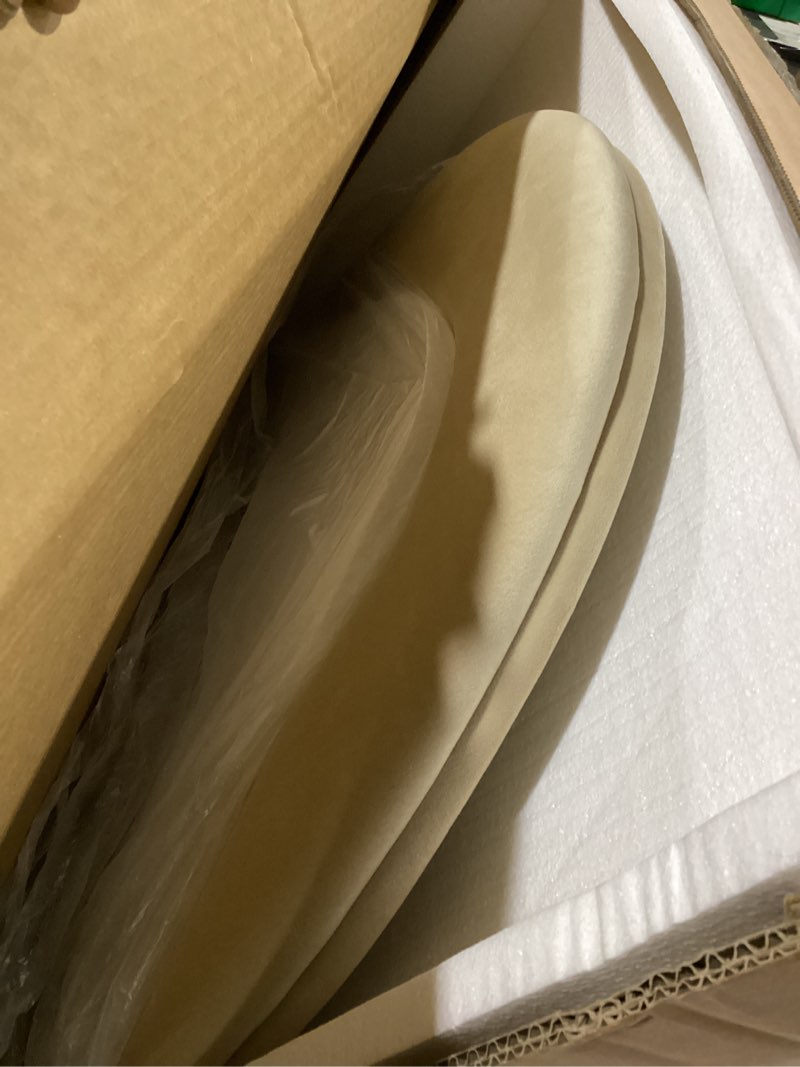 Condition photo showing Good Condition for Honyee 55" x 24" Wall Mirror, Flannel Wrapped Wooden Frame Wavy Mirror, Irregular Mirror Hanging for Cloakroom/Bedroom/Living Room, Milk Tea 55"L x 24"W Milk Tea