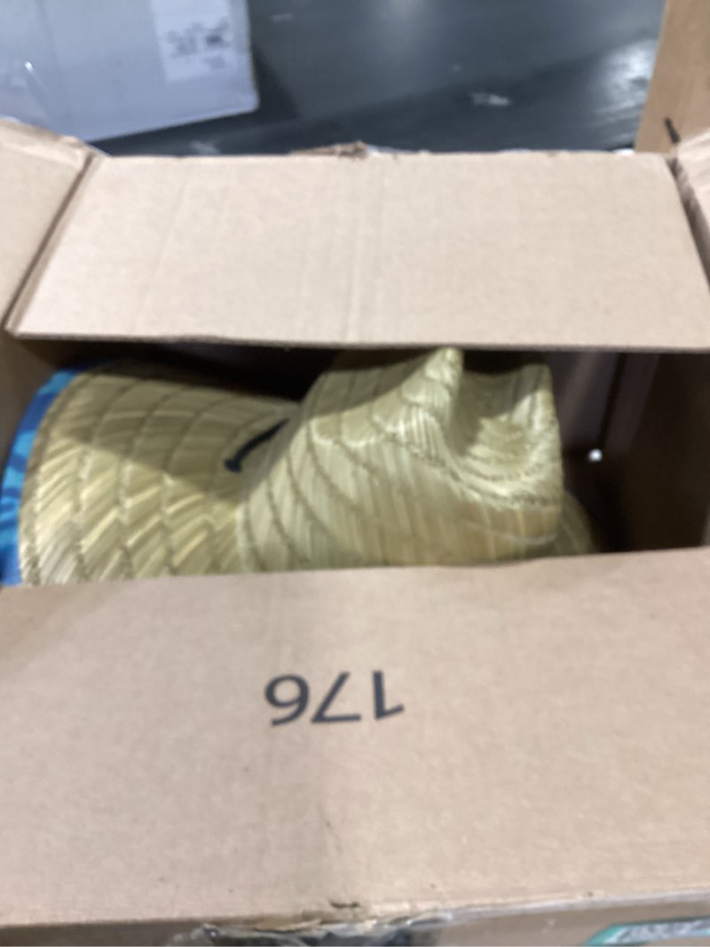 Condition photo showing As Is for HUK Mens Straw Hat, Wide Brim Fishing & Beach Hat for Men One Size Tiki Beach - Marine Blue