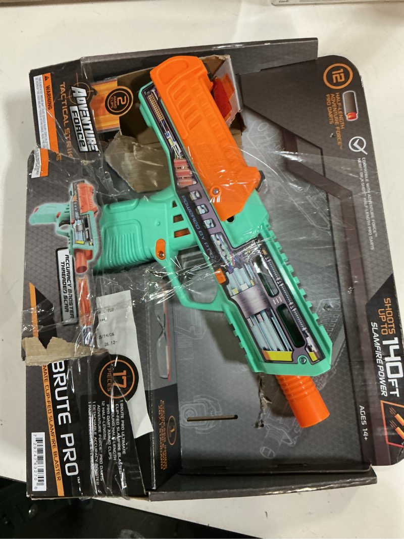 Condition photo showing As Is for adventure force tactical strike brute pro ultimate clip-fed slamfire half-length dart blaster, shoots up to 145 ft., 17-piece pro blaster set with accuracy booster, 14+