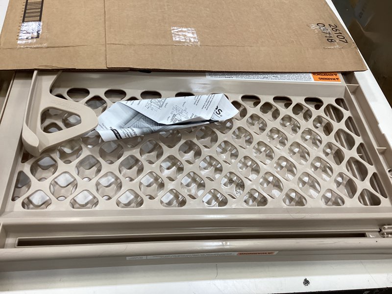 Condition photo showing As Is for toddleroo by north states - supergate ergo baby gate: plastic baby gate for stairs & doorways - adjustable indoor safety gate - made in usa - 26 to 42 inches wide - 26 inches tall - sand