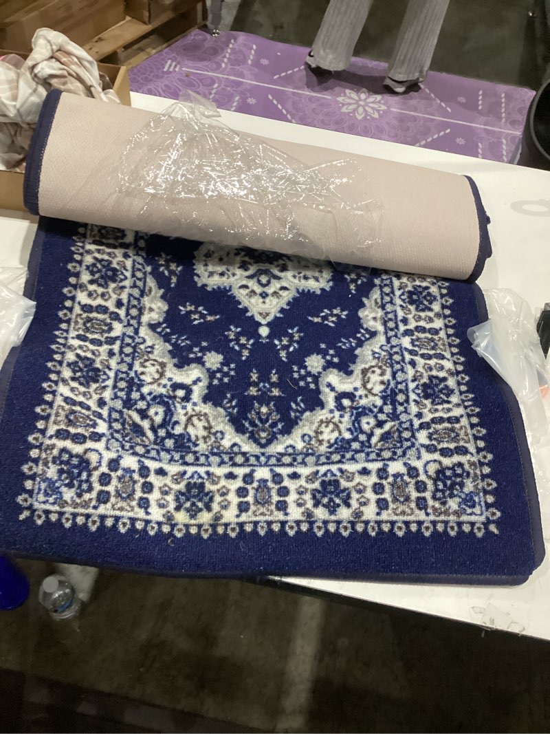 Condition photo showing As Is for antep rugs alfombras oriental traditional 8x10 non-skid (non-slip) low profile pile rubber backing indoor area rugs (navy blue, 7'10" x 10') 7'10" x 10' (rectangular) navy blue