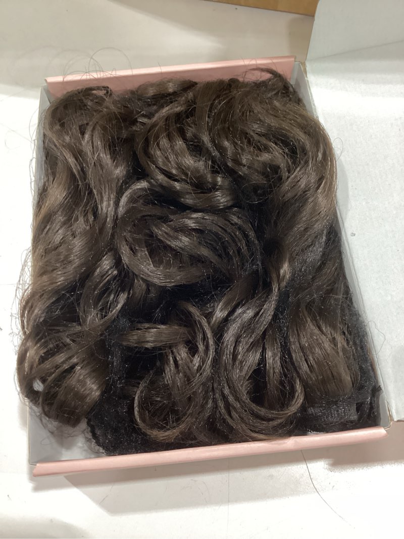 Condition photo showing Good Condition for reecho curly hair extensions, 4pcs 16 inch clip in hair extensions lace weft short curly hair extensions clip ins invisible natural hairpieces for women, chocolate brown chocolate brown 16 inch