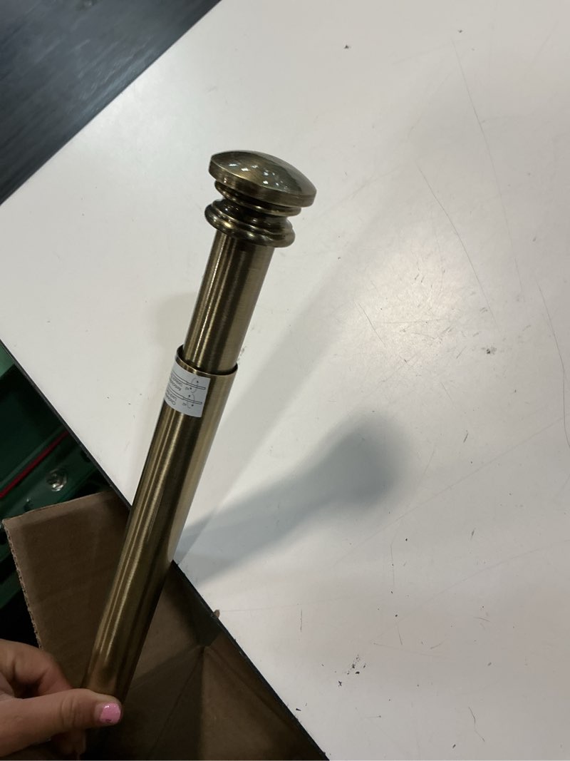 Condition photo showing As Is for deco window curtain rods for windows 44 – 120 inch, 1 inch heavy duty extendable metal drapery rod, adjustable curtain rod with decorative end cap finials for living room bedroom, antique brass